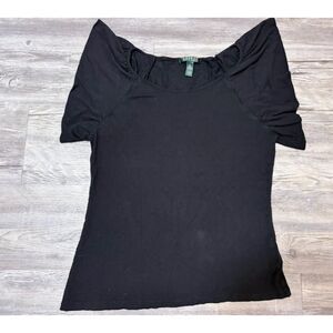 *Lauren Ralph Lauren Black Knit Top L Butterfly Sleeve Romantic Whimsigoth FLAW